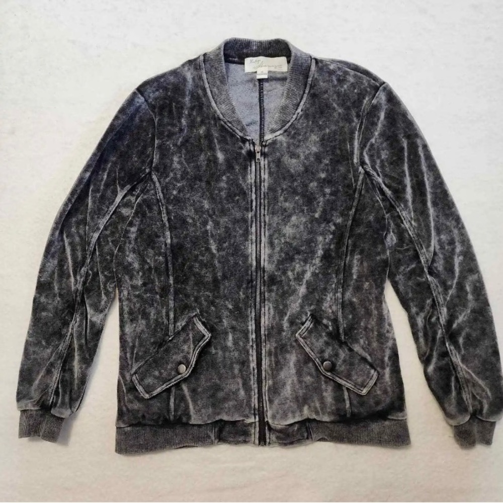Vintage Havana Crushed Velvet Bomber Jacket Black Womens Size Small. Zip up
